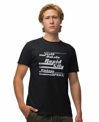 HopOffer Typography Men Round Neck Black T-Shirt