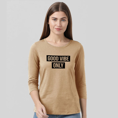 Nilan Tees Wear Printed Women Round Neck Beige T-Shirt