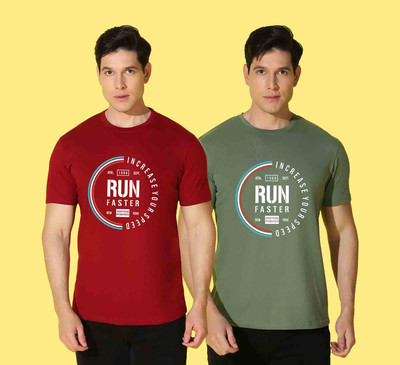 WOOSTRO Typography Men Round Neck Red, Green T-Shirt