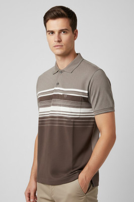 FA21 CLOTHING Striped Men Polo Neck Beige T-Shirt