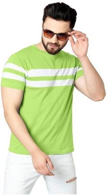 Punay Garments Striped Men Round Neck Light Green T-Shirt