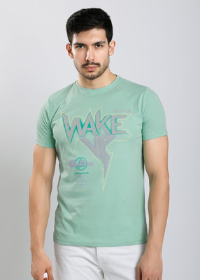 HIGHTRIBE Printed Men Round Neck Light Green T-Shirt