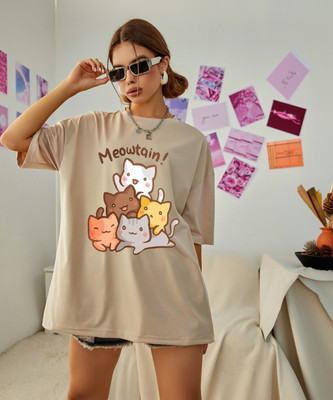 Absolute Defense Graphic Print Women Round Neck Beige T-Shirt