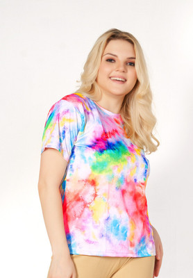 FAYDAMALL Printed Women Round Neck Multicolor T-Shirt
