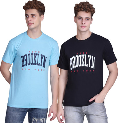 Zeffit Printed Men Round Neck Light Blue, Black T-Shirt