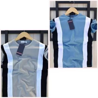 Meetri Colorblock Men Round Neck Dark Blue, Grey T-Shirt