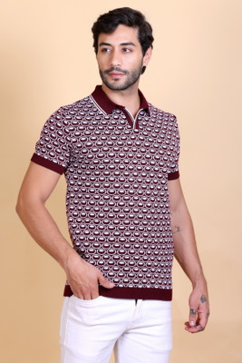 DZANT Checkered Men Polo Neck Brown T-Shirt
