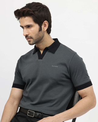RARE RABBIT Self Design Men Polo Neck Grey T-Shirt