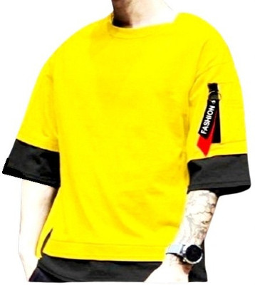 SAHAL FASHION Colorblock Men Round Neck Yellow T-Shirt