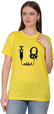 POONAMTRADERS Graphic Print Women Round Neck Yellow T-Shirt