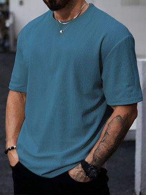 KEX Self Design Men Round Neck Light Blue T-Shirt