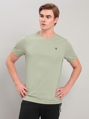 TECHNOSPORT Solid Men Round Neck Light Green T-Shirt