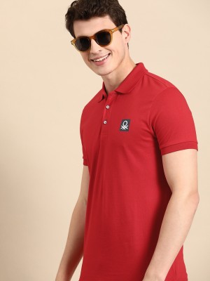 United Colors of Benetton Solid Men Polo Neck Red T-Shirt