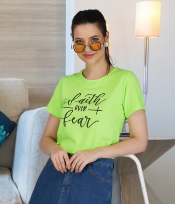 BASE 41 Typography Women Round Neck Light Green T-Shirt