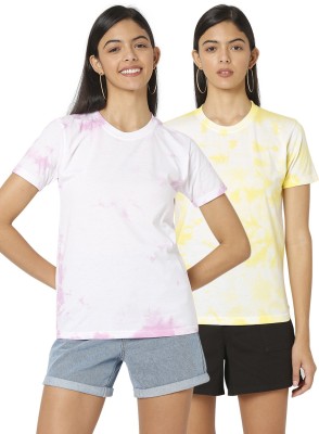 Smarty Pants Tie & Dye Women Crew Neck Pink, Yellow T-Shirt