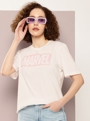 Kook N Keech Marvel Graphic Print Women Round Neck White T-Shirt
