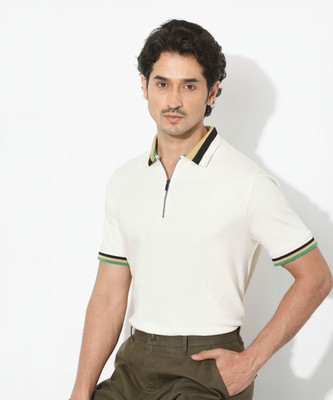 RARE RABBIT Solid Men Polo Neck White T-Shirt