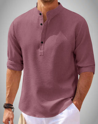 HOODLER Men Solid Straight Kurta(Pink)