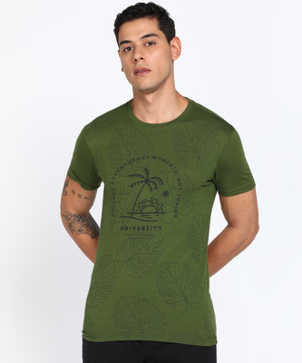 Peter England University Printed Men Round Neck Orange T-Shirt