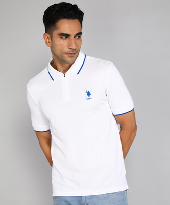 U.S. POLO ASSN. Solid Men Polo Neck White T-Shirt