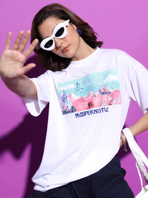 Tokyo Talkies Printed Women Round Neck White T-Shirt