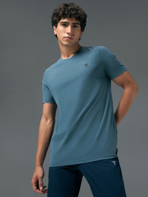 TECHNOSPORT Solid Men Crew Neck Blue T-Shirt