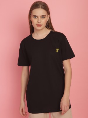 VIMAL JONNEY Solid Women Round Neck Black T-Shirt