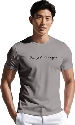 PeppyZone Printed, Solid Men Round Neck Grey T-Shirt