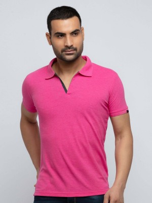 Status Quo Solid Men Polo Neck Pink T-Shirt