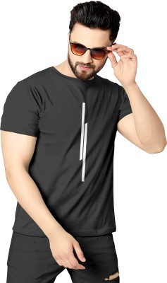 Happy Khajana Colorblock Men Round Neck Black T-Shirt