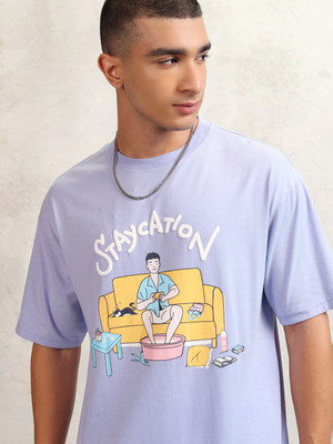 HIGHLANDER Printed Men Round Neck Purple T-Shirt