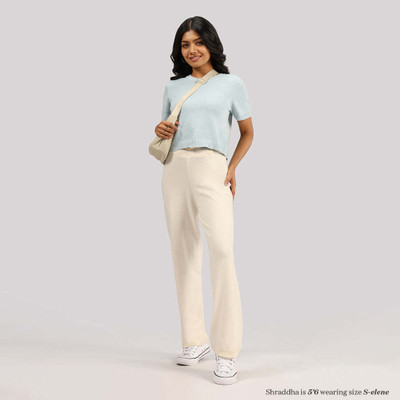 BlissClub Solid Women Round Neck Light Blue T-Shirt