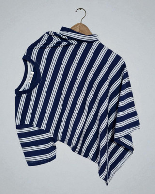 Magneto Striped Men Round Neck Navy Blue T-Shirt