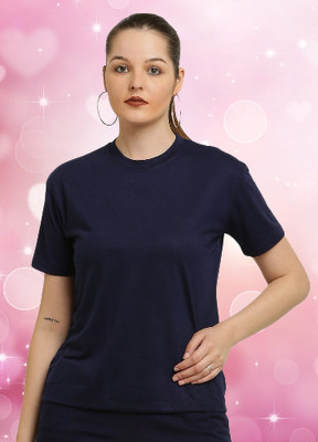 The Unicharm Solid Women Round Neck Dark Blue T-Shirt
