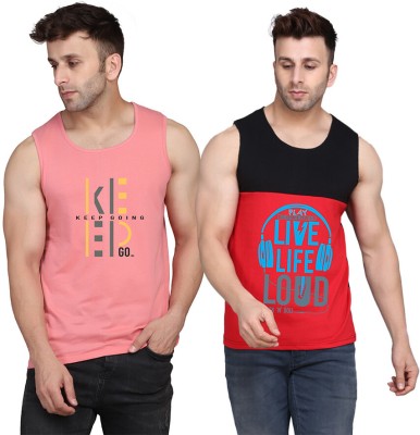 SLOWLORIS Printed Men Scoop Neck Black, Red, Pink T-Shirt