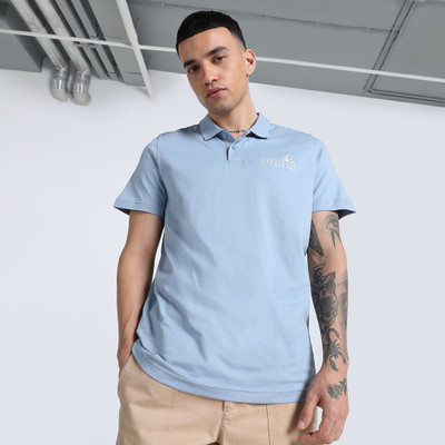 PUMA Solid Men Polo Neck Blue T-Shirt