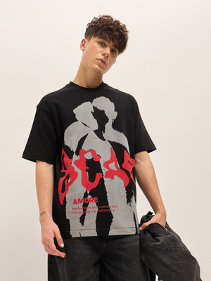 THE BEAR HOUSE Printed Men Round Neck Black T-Shirt