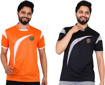 La Milano Printed Men Mandarin Collar Orange, Black T-Shirt