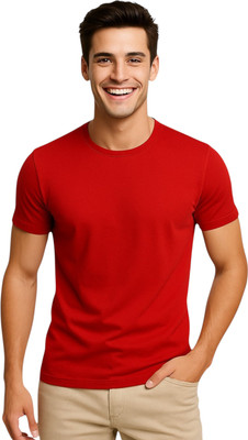 ASVERO Solid Men Round Neck Red T-Shirt