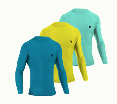 never lose Solid Men Round Neck Blue, Yellow, Green T-Shirt