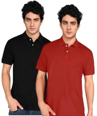 OLIVESQUARE Solid Men Polo Neck Black, Red T-Shirt