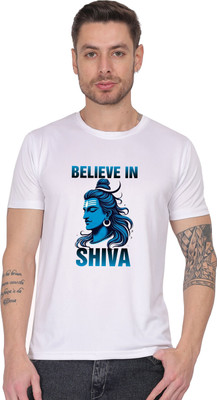 AZAADGARMENT Printed Men Round Neck Reversible White T-Shirt