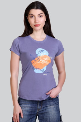 A & Y Printed Women Round Neck Purple T-Shirt