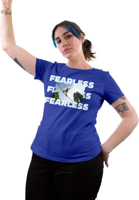 Fighterhero Printed Women Round Neck Blue T-Shirt