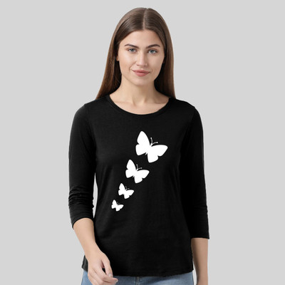 Nilan Tees Wear Printed Women Round Neck Black T-Shirt
