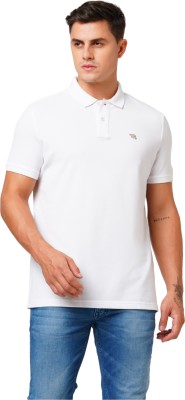 Blue Buddha Solid Men Polo Neck White T-Shirt