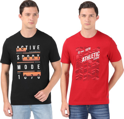 JOCKEY Printed Men Round Neck Black, Red T-Shirt