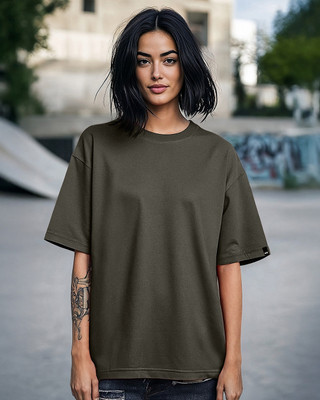 BEWAKOOF Solid Women Round Neck Brown T-Shirt