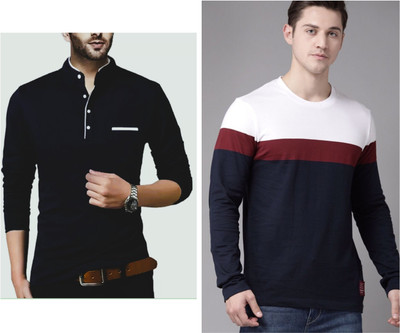 Meetri Colorblock Men Round Neck Black, White T-Shirt