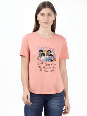 Jack Paris Printed, Typography Women Round Neck Pink T-Shirt